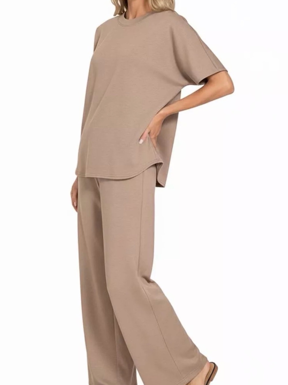 NWOT Zenana Outfitters MOCHA Wide-Leg Scuba Lounge Set sz S
